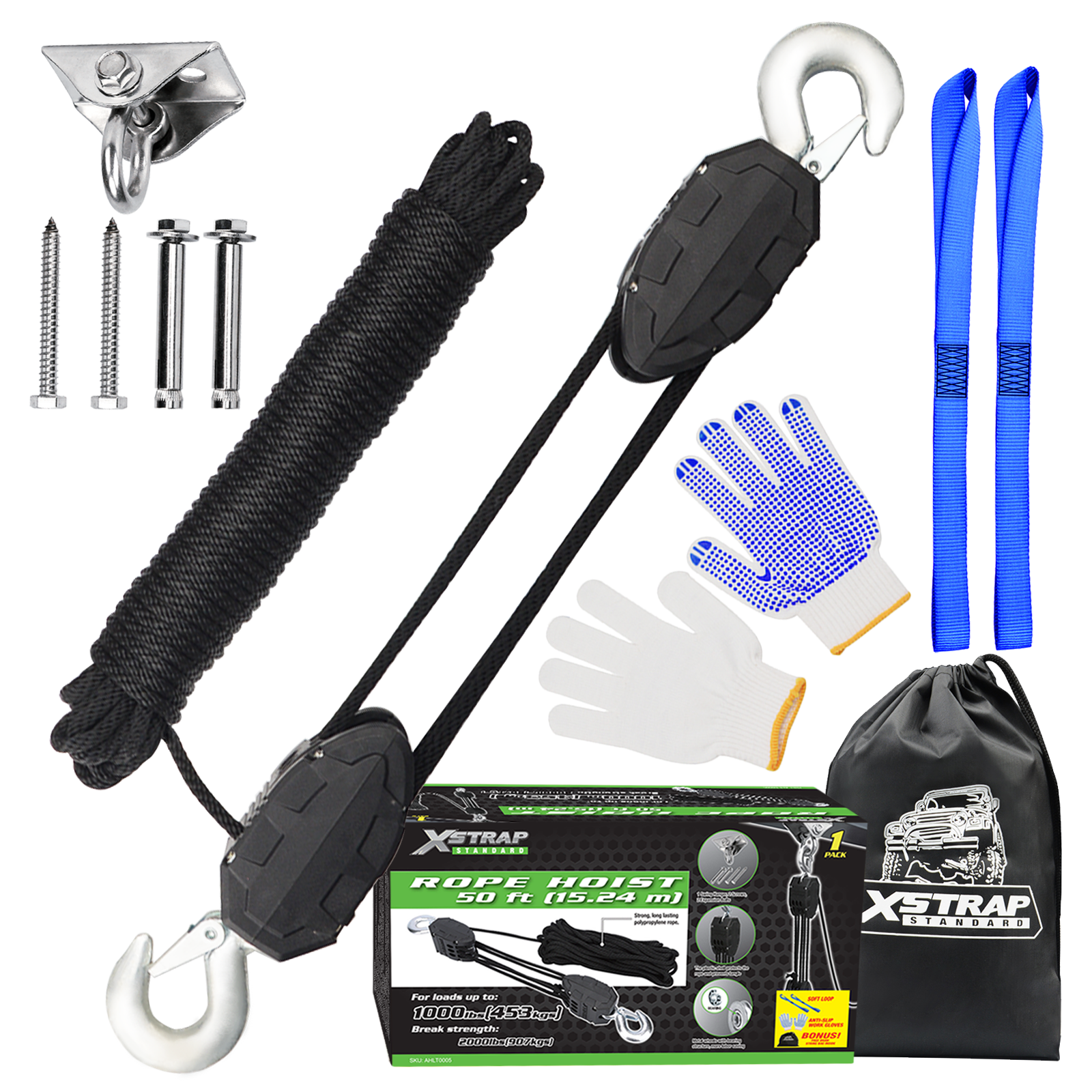 Xstrap AHLT0005 Sistem de scripete de ridicare cu cablu de 50 de picioare 1000LB