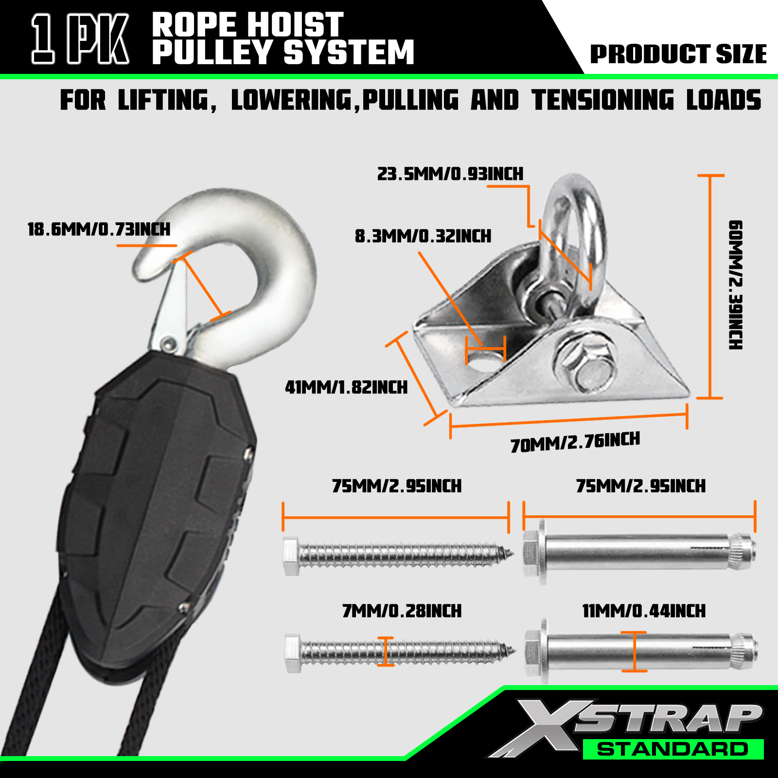 Xstrap AHLT0005 Sistem de scripete de ridicare cu cablu de 50 de picioare 1000LB