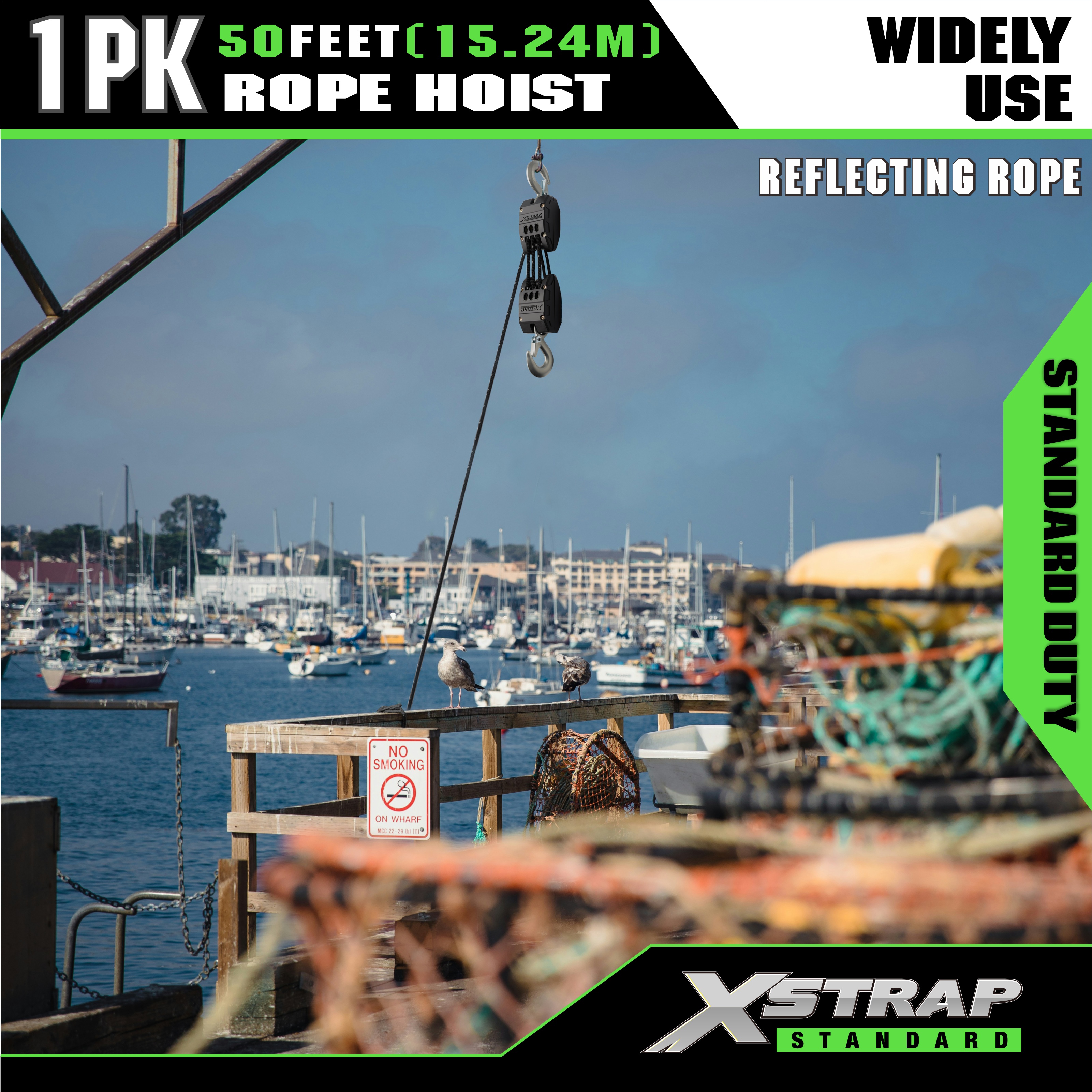 XSTRAP AHLT0003-negru reflectorizant sistem cu roată de ridicare cu cablu 1000LB