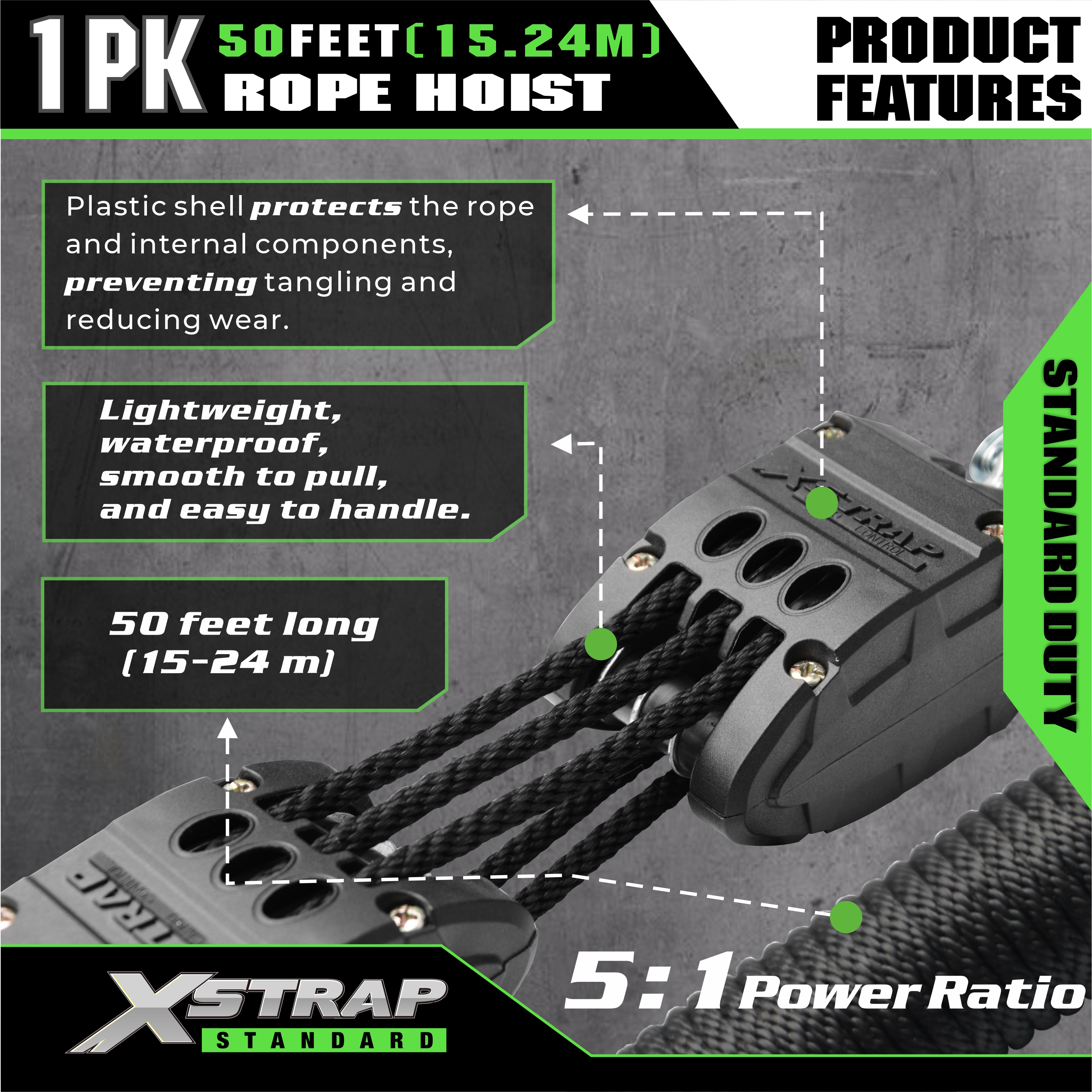 XSTRAP AHLT0003 Sistem de scripete de ridicare cu cablu negru 1000LB