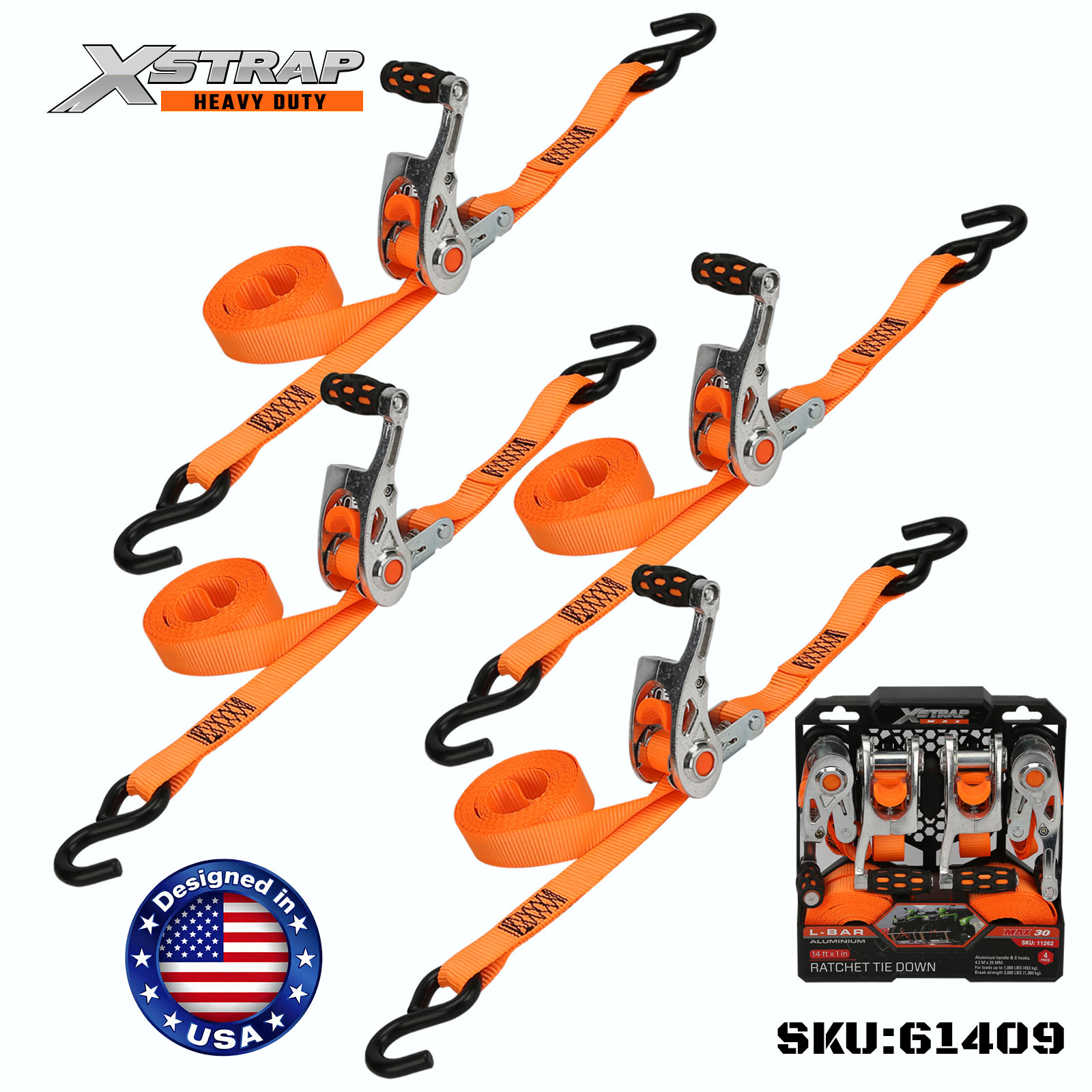 Xstrap 61409 1” x 14’ 4PK L Bar Tie Down 1000lb SWL