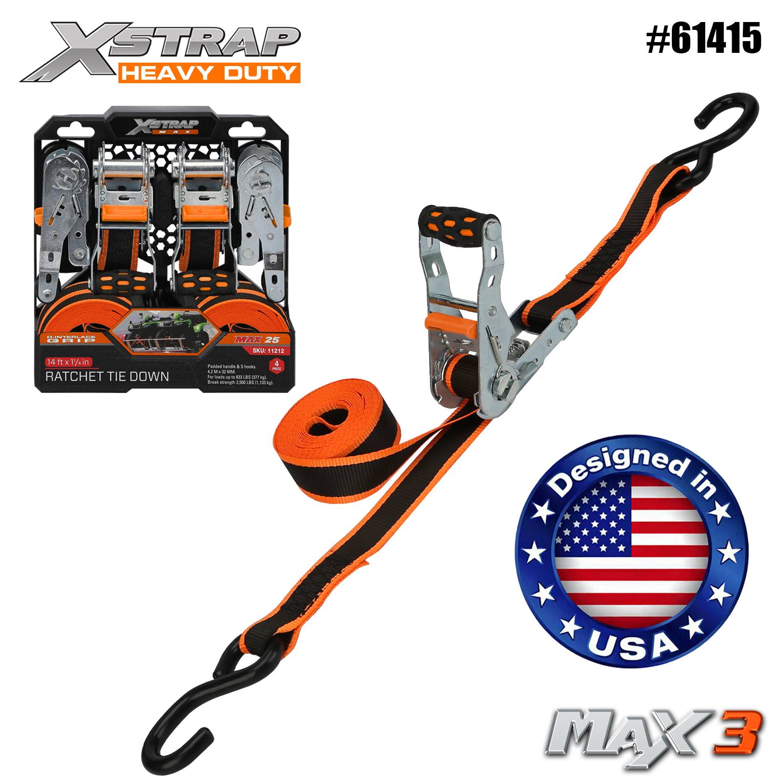 Xstrap 61415 1-1/4” x 14’ 4PK Legare cu clichet 1000lb SWL