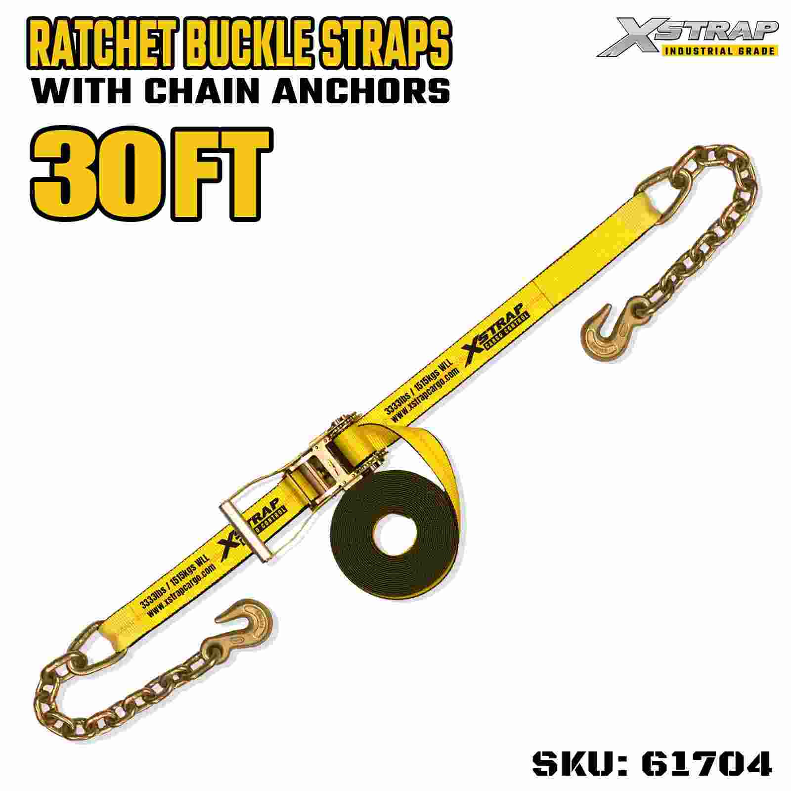 Xstrap 61704 Curele cu cataramă cu clichet, 2 inchi, 30 ft, lungime, mâner lat, cu cârlige de lanț Rezistență la rupere 10.000 lbs (1-pachet)