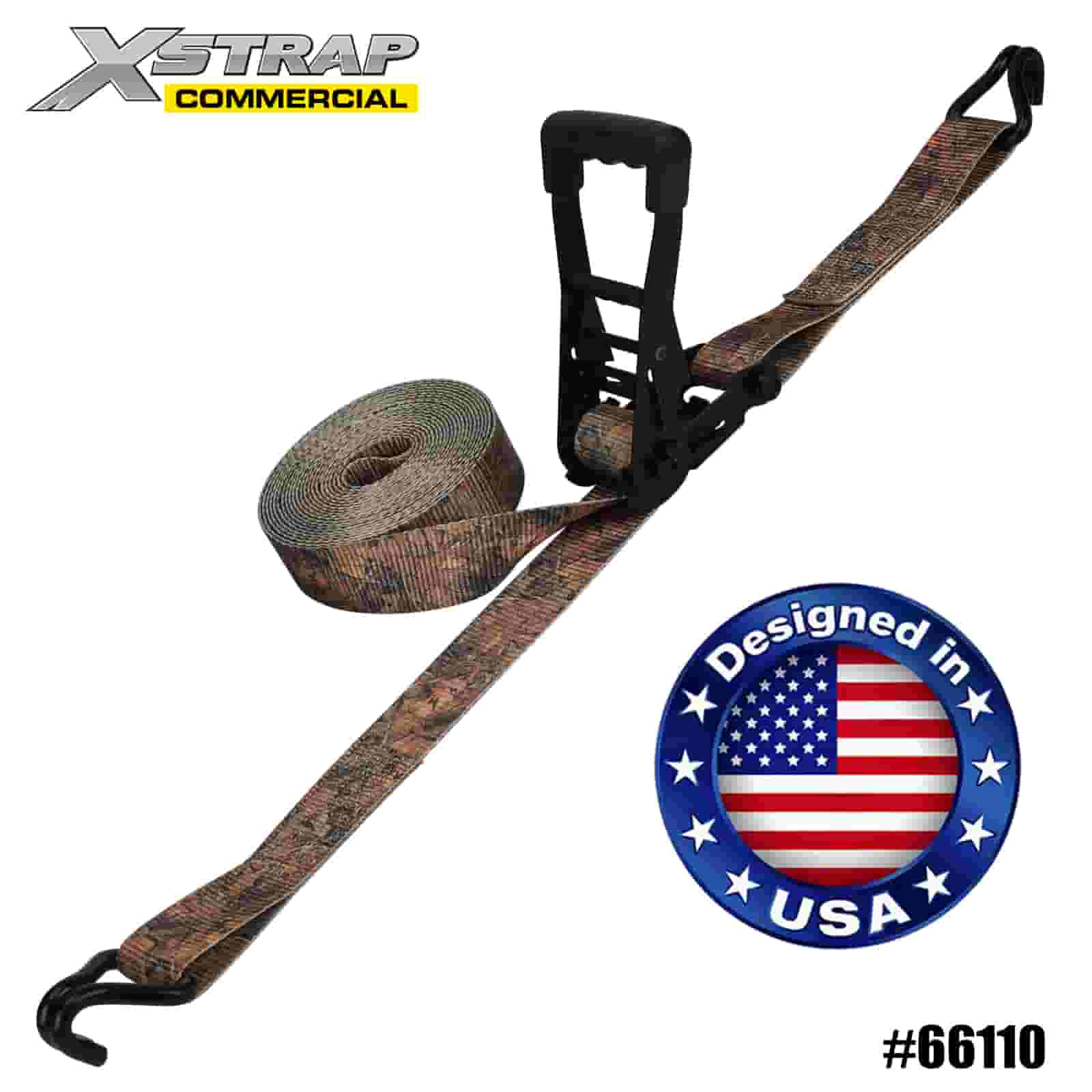 Xstrap 66110 Fixare cu clichet CAMO 2” x 27 pi cu cârlige dublu J 3333lb SWL