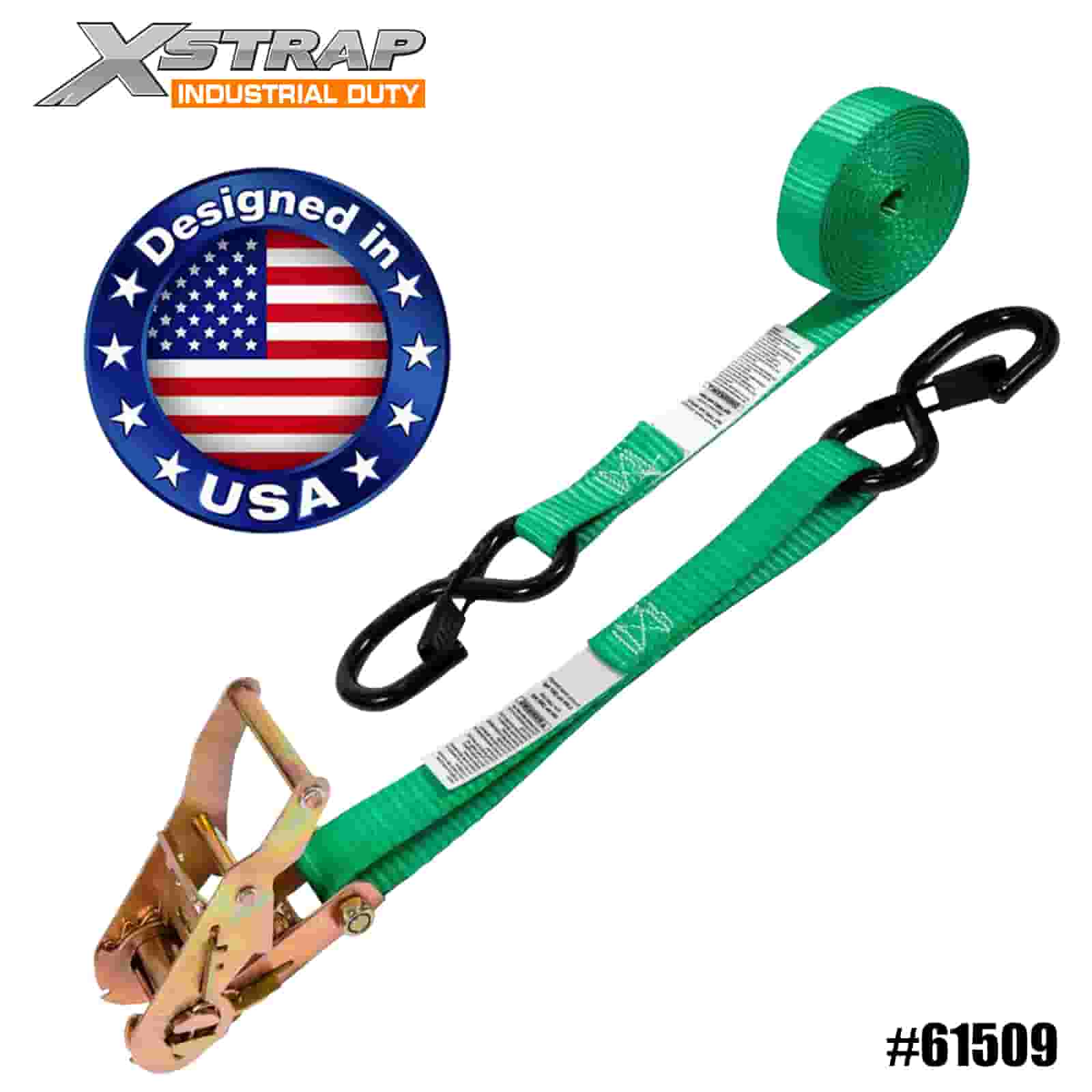 Xstrap 61509 1” x 15’ 4PK Cureaua cu clichet cu cârlige S de siguranță 400lb SWL