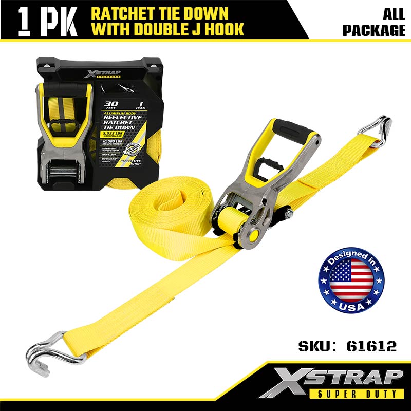 Xstrap 61612 2” x 30’ Ratchet Tie Down cu cârlige dublu J 3333lb SWL