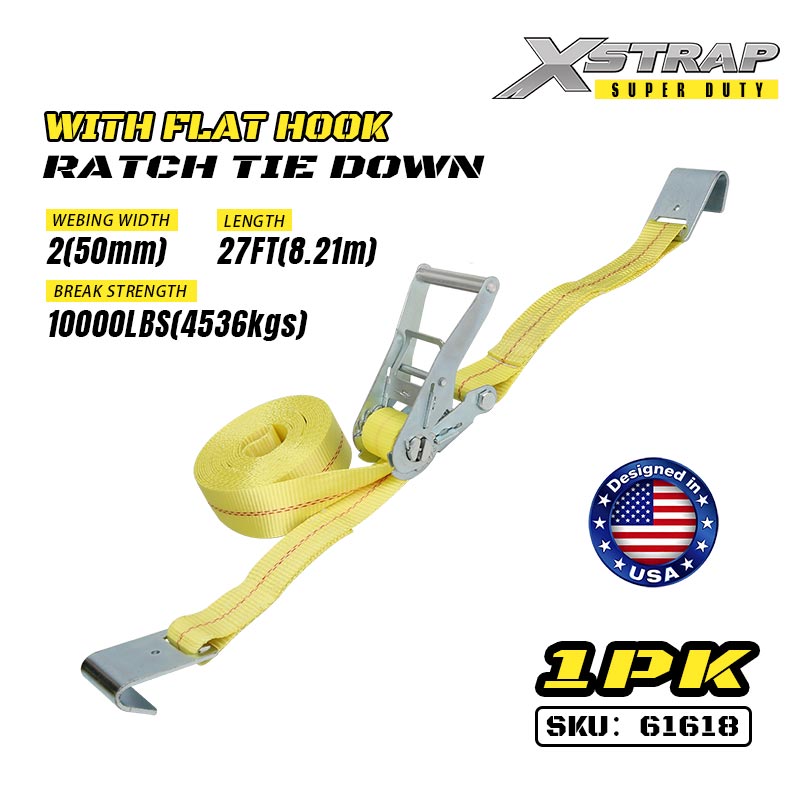 Xstrap 61618 2” x 27’ Ratchet Tie Down cu cârlige plate 3333lb SWL
