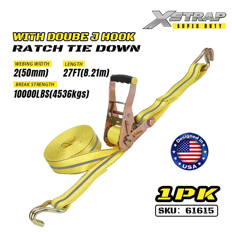 Xstrap 61615 2” x 27’ Ratchet Tie Down cu cârlige dublu J 3333lb SWL
