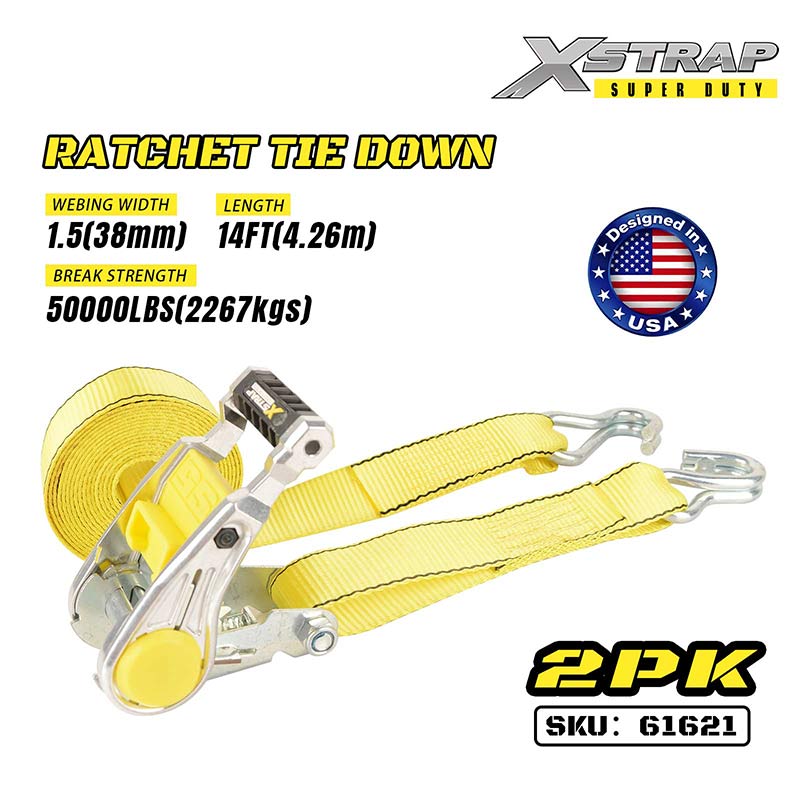 Xstrap 61621 2PK 1-1/2” x 14’ Legatură cu șanțuri cu cârlige în J dublu 1667 lb SWL