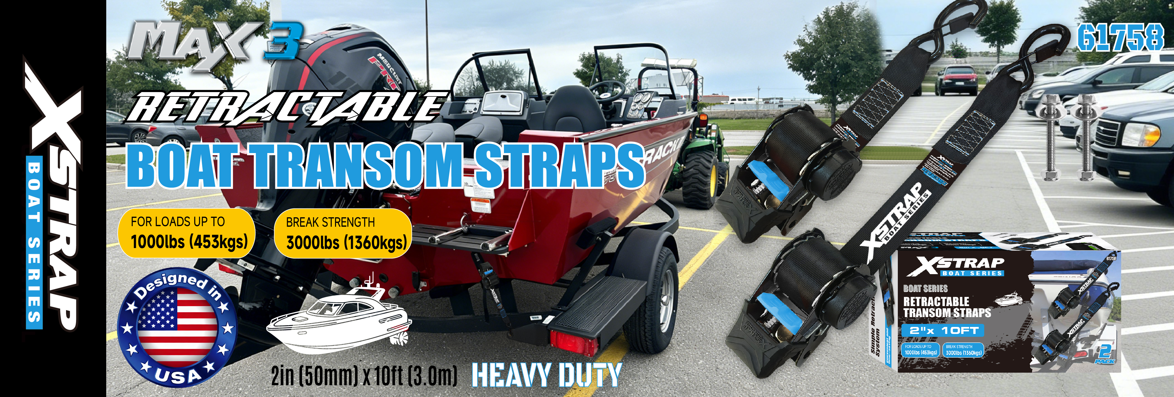 Xstrap 61758 Curele retractabile pentru traversă cu cârlige de siguranță 1.000 LB SWL