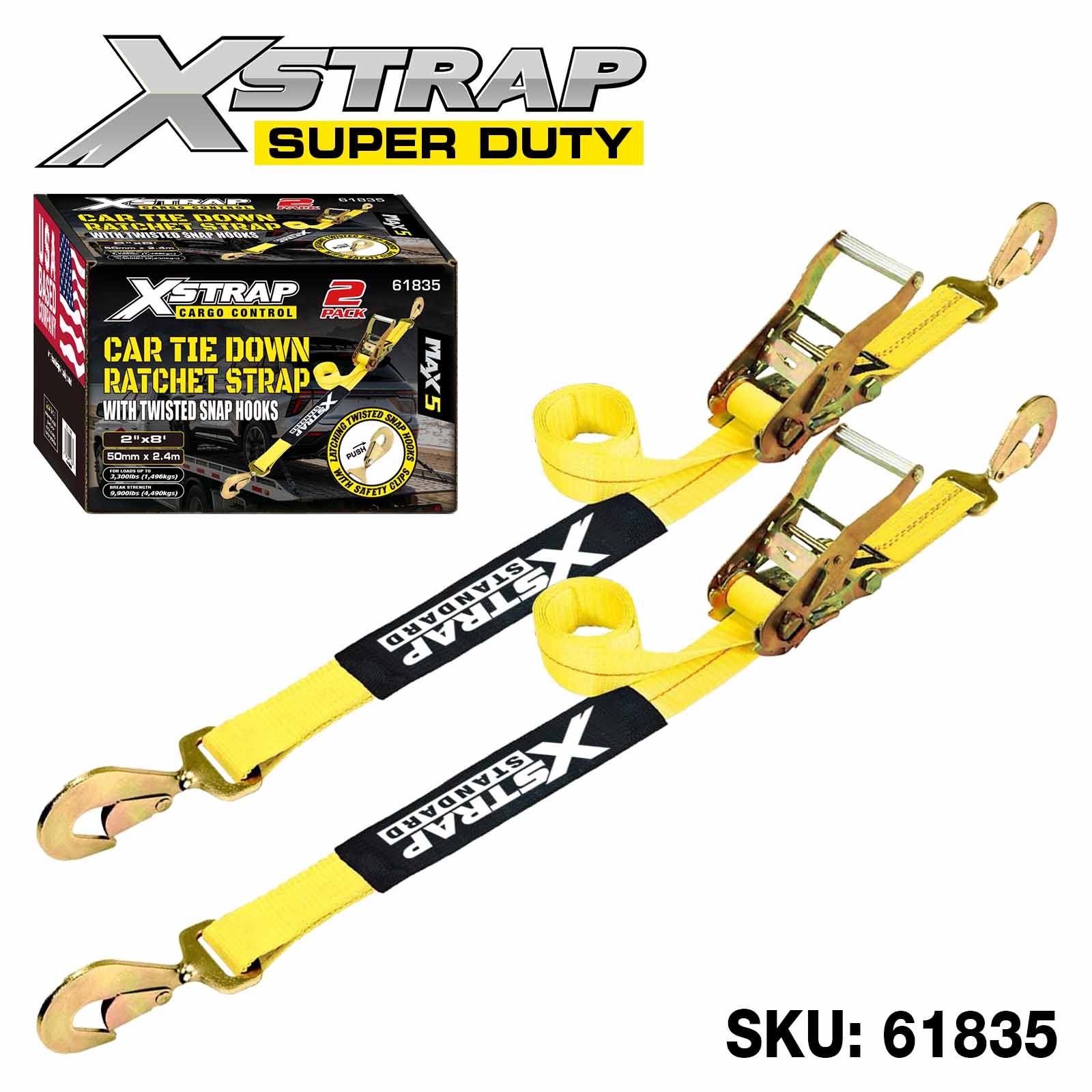 Xstrap 61835 2” x 8’ 2PK Curele de fixare pentru mașină 3.300 lb SWL