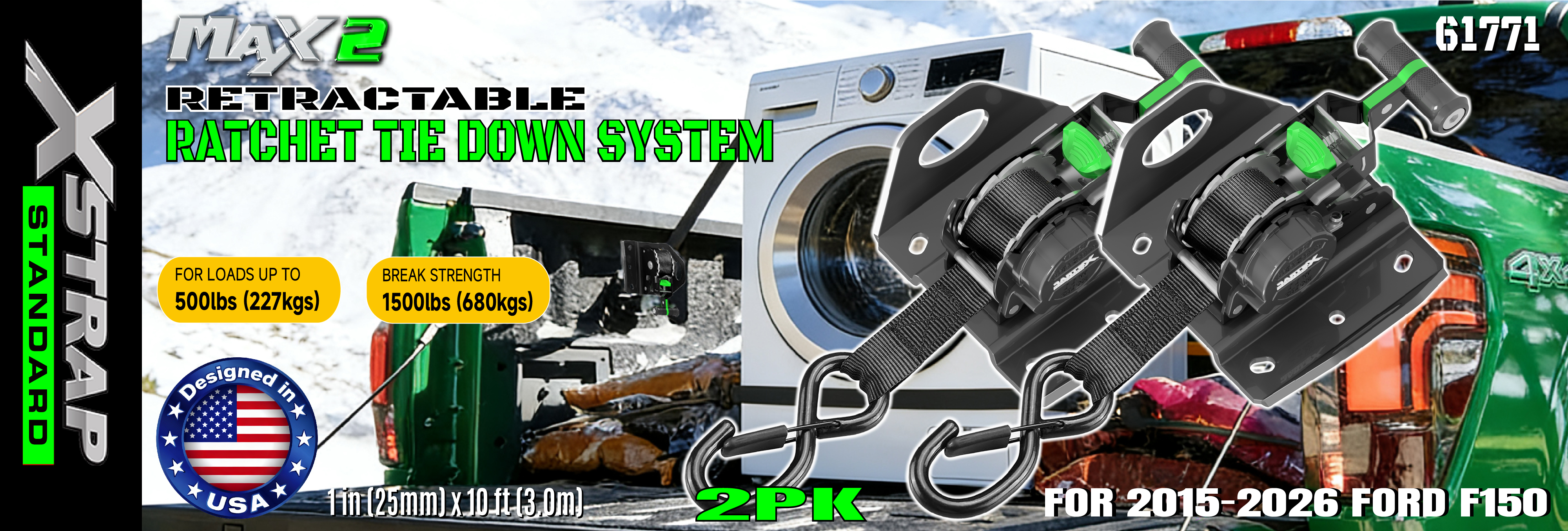 Xstrap 61771 Curele retractabile cu clichet potrivite pentru accesorii auto F150 500LB SWL