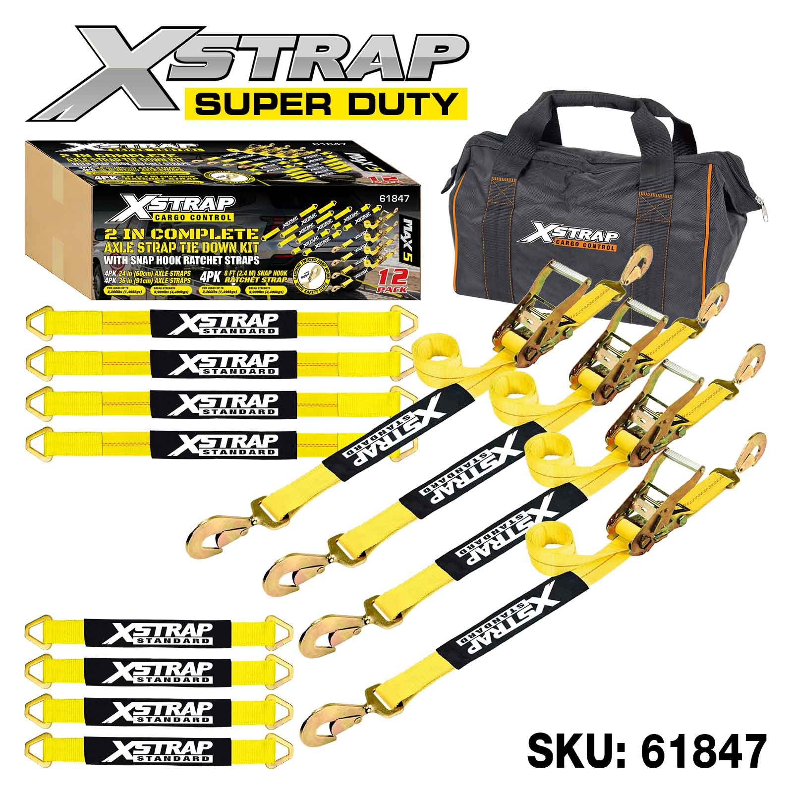 Xstrap 61847 12PK 2 inch Kit complet de fixare a curelei Alex, 3.300 lb SWL
