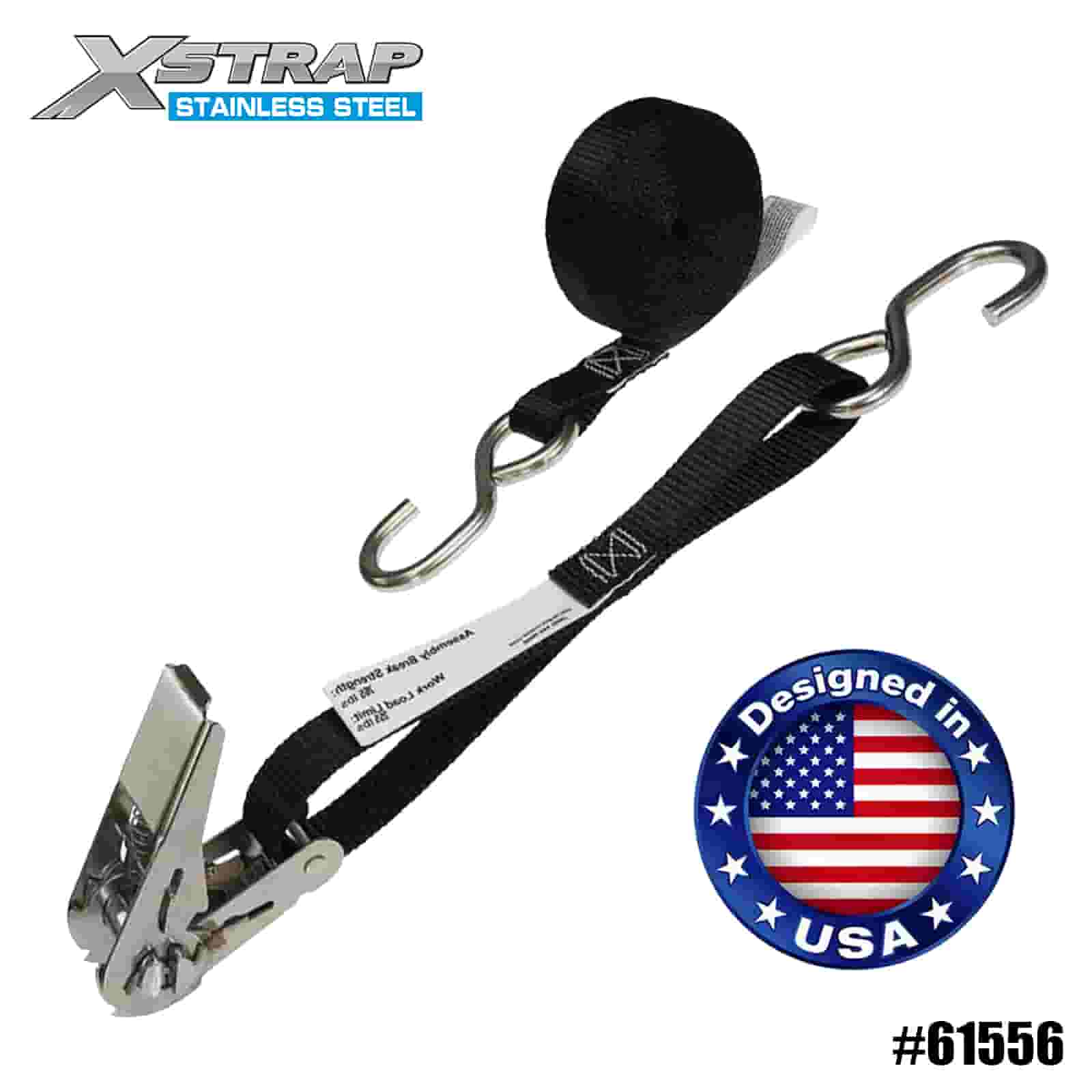 Xstrap 61556 Curea cu clichet pentru degetul mare din oțel inoxidabil de 1” x 10 pi cu cârlige S 255 lb SWL